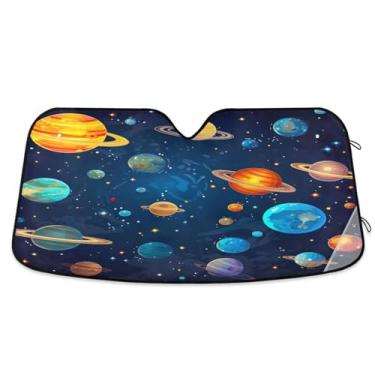 Imagem de ATTX Galaxy Planets Para-brisa de carro 134.6 cm x 59.7 cm Protetor solar universal com proteção UV, persiana de janela frontal automática dobrável para caminhões Sedans SUVs #547