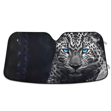 Imagem de ATTX Para-brisa de carro de guepardo de olhos azuis 139.7 cm x 70.1 cm Protetor solar universal com proteção UV, persiana de janela frontal automática dobrável para caminhões Sedans SUVs #787