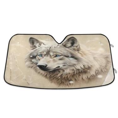 Imagem de ATTX Para-brisas de carro White Wolf 144.8 cm x 80.0 cm Escudo solar universal com proteção UV, persiana de janela frontal automática dobrável para caminhões Sedans SUVs #713