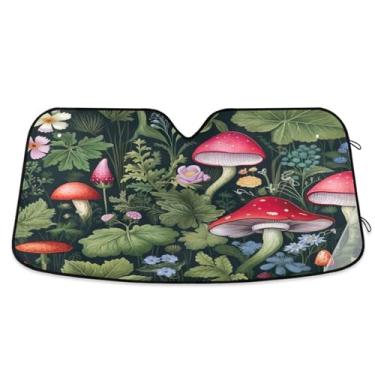 Imagem de ATTX Para-brisa de carro Wildflowers Cogumelos 144.8 cm x 80.0 cm Protetor solar universal com proteção UV, persiana de janela frontal automática dobrável para Sedans SUVs caminhões #100