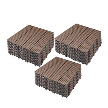 Imagem de Azulejos de deck interligados, azulejos de piso de pátio composto WPC com sistema de clique função de drenagem para varanda piscina varanda quintal área de jogo terraço uso em todos os climas B1 24