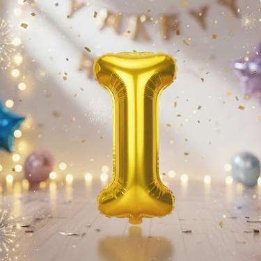 Imagem de Balões grandes com letras douradas de 81 cm I, balões de alfabeto Mylar de folha preenchida com hélio para festas de aniversário e decorações originárias, suprimentos de decoração de festa de ouro