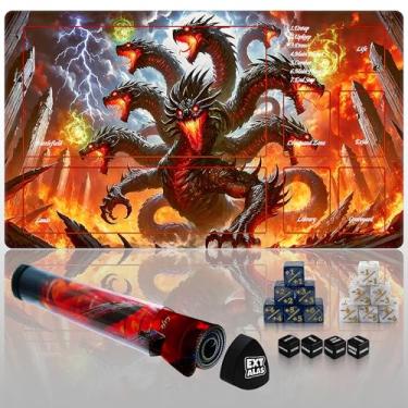 Imagem de Extalas for MTG Playmat TCG Playmat -Includes Storage Tube and 7 Dice-Experience Top-Tier Quality and Edge-Locking Waterproof and Non-Slip Mat! (playmat with, Dragon Fire Vortex)