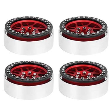 Imagem de Ainoli 4pcs 2,2 polegadas peças de atualização do cubo da roda em liga de alumínio adequadas para carro SCX10 1/10 RC (Preto + Vermelho)