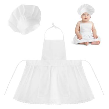 Imagem de XLSXEXCL Conjunto de roupa de chef de bebê, avental de bebê e chapéu de chef para acessórios de fotografia de recém-nascidos, encenação de cozinheiro infantil, fantasia fofa para fotografia de bebês