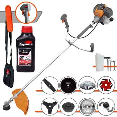 Imagem de Roçadeira Multifuncional Tekna RL430P À Gasolina 2T 43cc 1,7HP de Potência Alta Rotação Com Carretel de Nylon + Kit 7 Lâminas Extras + ÓLEO TOYAMA