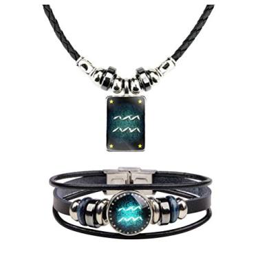 Imagem de Conjunto de pulseiras de colar do zodíaco para homens com 2 peças do signo do zodíaco para homens e mulheres