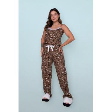 Imagem de Pijama Feminino Alça Longo Algodão Oncinha - Pink Dream, M