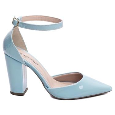 Imagem de SAPATO SCARPIN FEMININO TORRICELLA VERNIZ AZUL FIVELA DE AJUSTE NA COR DOURADO, NÚMERO 34