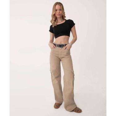 Imagem de Calça Sarja Wide Leg Feminina Cargo Biotipo-89039, Bege, 42