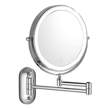 Imagem de Espelho de maquiagem Espelho de maquiagem 20,32 cm de parede, espelho de dupla face, luz de enchimento, espelho de maquiagem LED, controle de temperatura de cor, 3 cores, escurecimento, espelho