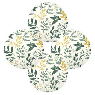 Imagem de Wassud Jogo americano conjunto de 4 tapetes redondos de folhas verdes para cozinha e jantar, tapetes laváveis e resistentes ao calor, decoração de mesa 39 cm