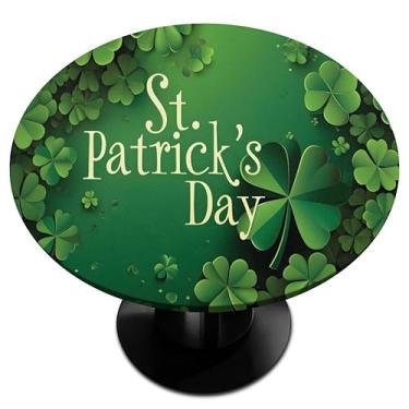 Imagem de cfpolar Toalha de mesa redonda com borda elástica folha verde Dia de São Patrício toalha de mesa redonda à prova d'água pano de mesa circular limpável para sala de jantar, cozinha, pattry pátio, ao ar