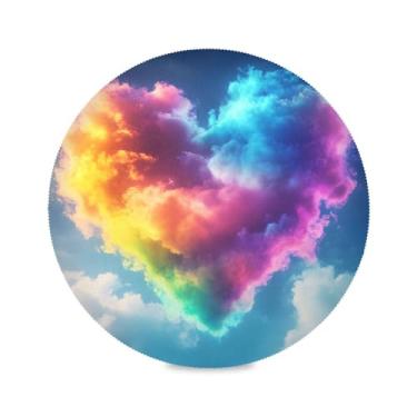 Imagem de xigua Jogo americano redondo coração arco-íris nuvem conjunto de 1 para mesa de jantar, tapetes de mesa antiderrapantes laváveis e resistentes ao calor para decoração de festa, cozinha, jantar