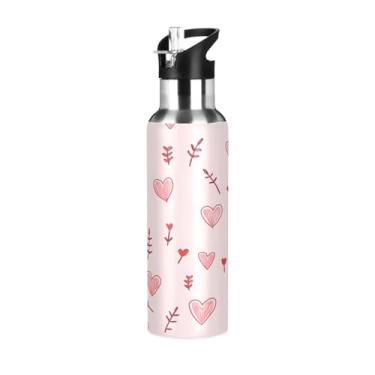 Imagem de Wassud Garrafa de água corações e flechas garrafa de água esportiva de aço inoxidável com canudo garrafas de água isoladas copo portátil de viagem 946 ml