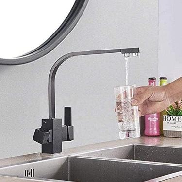 Imagem de Filtro de torneira torneira de cozinha água potável furo único preto quente e frio pias de água pura torneira misturadora montada no deck