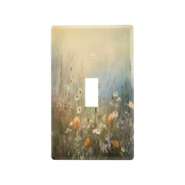 Imagem de Wassud Placa de cobertura de interruptor de luz, capas de tomada decorativas, placa de parede para tomadas elétricas artísticas florais simples alternância 11 x 6 cm