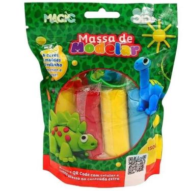 Imagem de Massa modelar 6 cores 3 moldes 1 rolinho dino - Ciranda cultural   mag