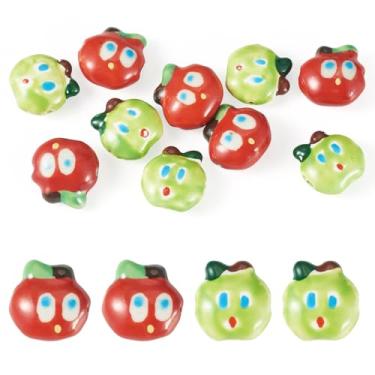 Imagem de Boutigem 10 peças de contas de porcelana de maçã feitas à mão verde vermelho bonito desenho animado maçã contas de cerâmica porcelana frutas contas espaçador para artesanato DIY brinco pulseira cordão