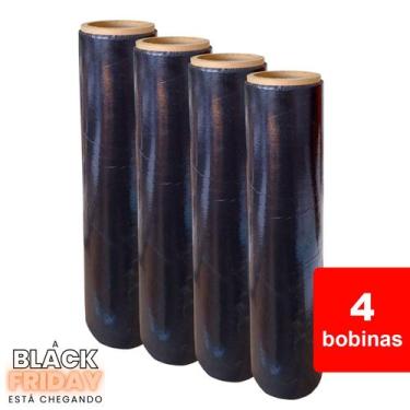 Imagem de 4x Rolos Filme Stretch Preto 500mm x 0,020  Bobina Plástica 220m Embal