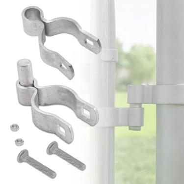 Imagem de Dobradiças de poste de portão de cerca de elo de corrente - Aço galvanizado resistente, ferragem de portão externo resistente à corrosão com parafuso e porca, 2 peças (4,5 cm)