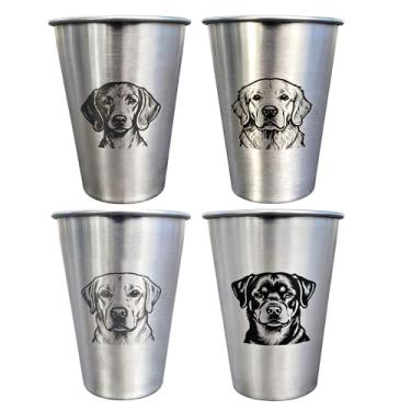 Imagem de LVDGE Pacote com 4 copos cônicos de aço inoxidável de 473 ml - Animais gravados a laser, copos de metal duráveis empilháveis para bebidas frias para festas e eventos ao ar livre (conjunto com 2 cães)