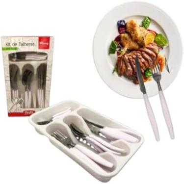 Imagem de Conjunto de utensilios, aco inoxidavel, comer e servir, kit domestico, branco, funcional,25 pecas,elegante.