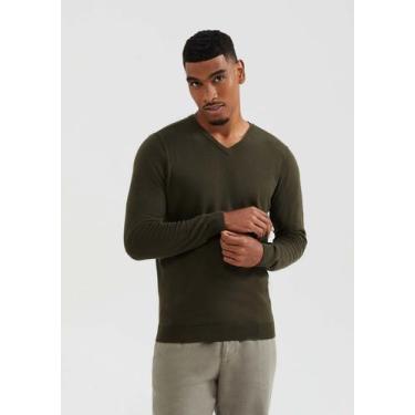 Imagem de Blusão Masculino Básico Em Tricô Gola V - Hering, XXG, Verde militar