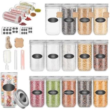 Imagem de Pacote com 15 Frascos de 350 ML de Boca Larga com Tampas, Frascos para Conservas Ou Bebidas, Kit Potes Tampa Hermético Porta Mantimentos Armário Cozinha, Dispensador de Jarra de Vidro