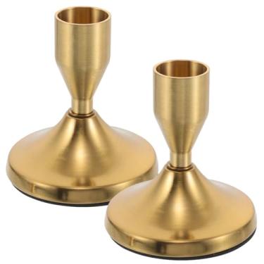 Imagem de Hemobllo 2 peças de castiçais vintage afunilados de metal para mesa de Natal, Halloween, mesa central, recepção de casamento, dourado