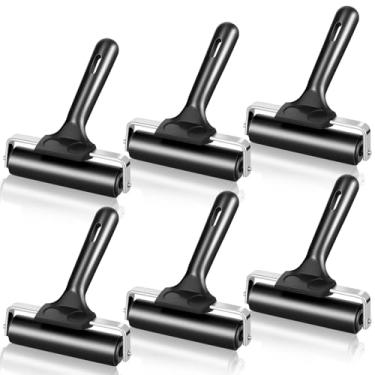 Imagem de Pacote com 6 rolos de borracha de 10 cm, rolos de borracha dura para artesanato, impressão, papel de parede, tinta, estampagem, colagem