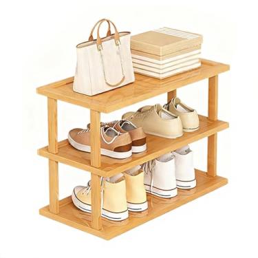 Imagem de SPXMQSS Sapateira de bambu, sapateira vertical para pequenos espaços, sapateira de pé livre para armário, entrada, canto, garagem e quarto, empilhável gratuitamente, 3 níveis 47 x 23 x 39 cm