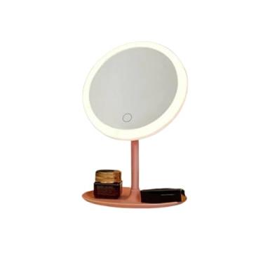 Imagem de Espelho de Maquiagem com LED, USB, Iluminação Dupla Fria e Quente, Portátil, 18cm Diâmetro, Branco e Rosa Sortido, Plástico e Vidro