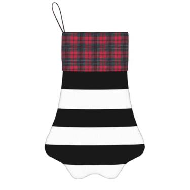 Imagem de SKKNT Meias de Natal com estampa de listras pretas e brancas para animais de estimação, decoração de Natal, cães, gatos, árvores, doces, presente, conveniente