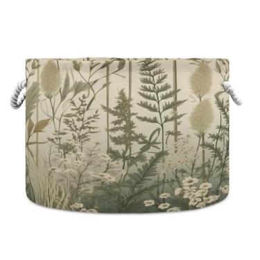 Imagem de JUZIHAI Cesta de armazenamento dobrável de flores vintage, cesto de roupa suja para bebê, cobertor com alças de corda de algodão, caixa de brinquedos dobrável, organizador de armário para quarto
