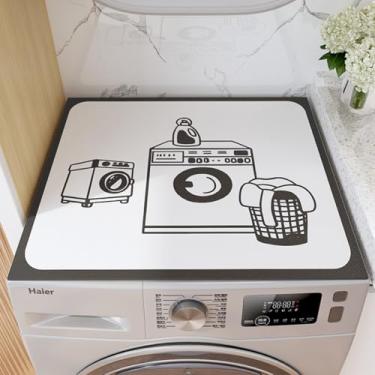 Imagem de BANEBOR Tapete de máquina de lavar com impressão para lavadora e secadora de carga superior - antiderrapante, absorvente, almofada de cobertura contra poeira de lavagem rápida - Tapete protetor de