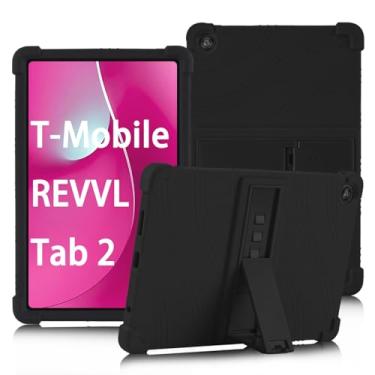 Imagem de ATOOZ Capa para tablet T-Mobile Revvl Tab 2 10,1 polegadas 2025, capa de silicone macio Revvl Tab 2 10.1 para crianças com suporte ajustável (preto)