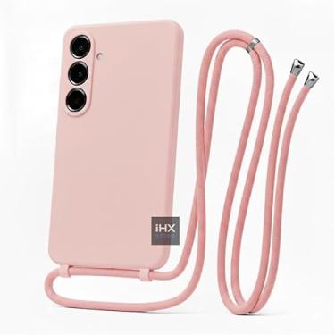 Imagem de Capa Case Capinha Para Samsung Galaxy A26 5G Silicone Com Cordão Alça De Pescoço Ajustável Veludo Premium (ROSA IOGURTE)