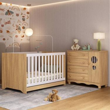 Imagem de Berço Americano 3 em 1 com Cômoda 1 Porta 4 Gavetas Suspiro Multimóveis MP4710