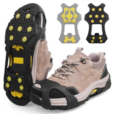 Imagem de JSHANMEI chuteiras de tração para neve – Pegas de gelo para neve e tração para caminhada, antiderrapante, de aço inoxidável, para homens, mulheres, caminhadas, escaladas e montanhismo, Laranja