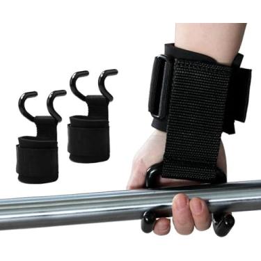 Imagem de Ganchos de Levantamento de Peso com Alças de Pulso para Musculação e Crossfit, Neoprene 8mm, Suporta até 140kg, Ajuste Unissex, Preto, Par