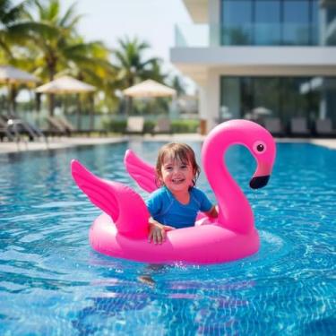 Imagem de Boia Bote Infantil Flamingo Rosa Com Assento Fralda Piscina Praia Verão Criança Segurança