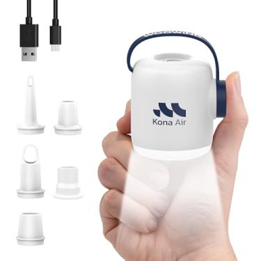 Imagem de Woowind Bomba de colchão de ar Kona – Mini bomba de ar para infláveis, sem fio e recarregável, fluxo de 200L/mínimo, infla/esvazia camas, flutuadores, barracas, com luz LED de 10 horas, tamanho da