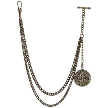 Imagem de TEWAFOS Corrente de relógio de bolso, corrente de relógio masculina, design de camada dupla, com dois ganchos, coletes de Halloween, Dia de Ação de Graças e Natal e acessórios de roupas formais