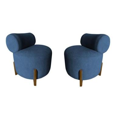 Imagem de Kit 2 Poltronas Decorativa Mônaco Bouclé Azul Marinho - Mazzero Decor