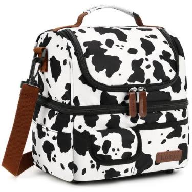 Imagem de Lancheira LOKASS, bolsa isolada de dois andares com estampa de vaca