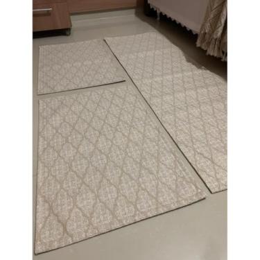 Imagem de Conjunto de tapetes para cozinhas, portas e mesas de cabeceira num tecido forte e resistente.(3Pçs Antiderrap. chevron bege)