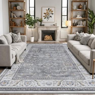 Imagem de LUMI Tapete lavável para sala de estar, tapetes vintage tradicionais ultramacios, 20 x 25 cm, antiderrapante, com suporte de borracha, perfil baixo, alto tráfego, tapetes resistentes a manchas, ideal
