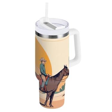 Imagem de ODAWA Copo grande à prova de vazamento, copos de aço inoxidável Cowboys Desert com alça e canudo