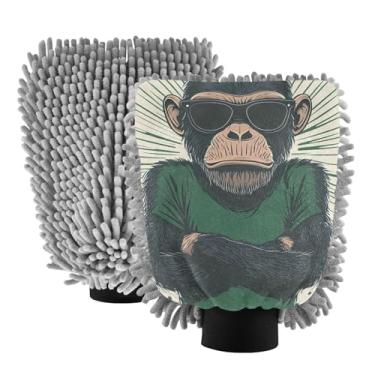 Imagem de ODAWA Pacote com 2 luvas de microfibra de macaco engraçadas para lavar, luvas de lavagem sem arranhões para carros 20,5 x 30 cm